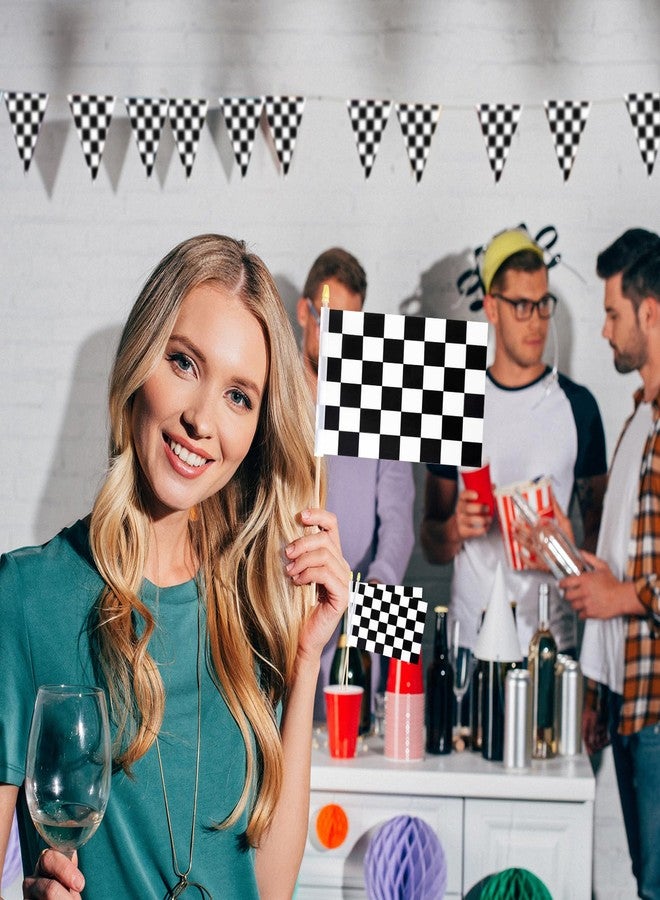 Geodurn Pack of 20, Handheld Racing Checkered Flags 5x8 Inch - Small Black and White Flags on Wooden Sticks with Gold Spear Top, Mini Finish Line Flag for Racing Theme Party, Sports Events, and Decorations - Image 5
